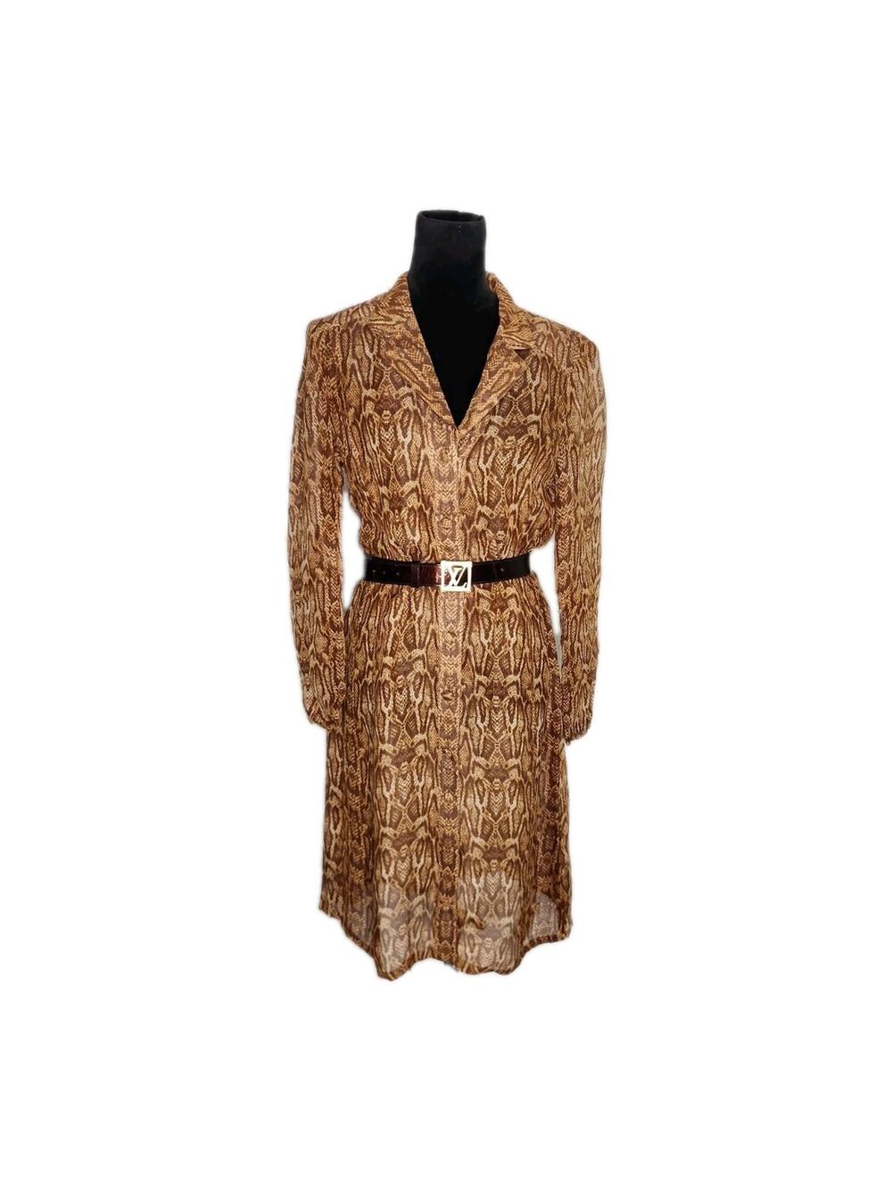 Rena Lange Vtg Snake Print Sheer Button Front Mesh Dress Size 42 / US 8